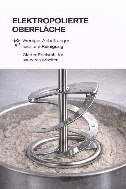 epi EDELSTAHLRÜHRER MR 4 Ø140 mm M14x2 – Wendelrührer aus Edelstahl V2A, elektropoliert, rechtsgewendelt – für Edelputz, Dekoputz & 2-Komponenten-Materialien – Made in Germany