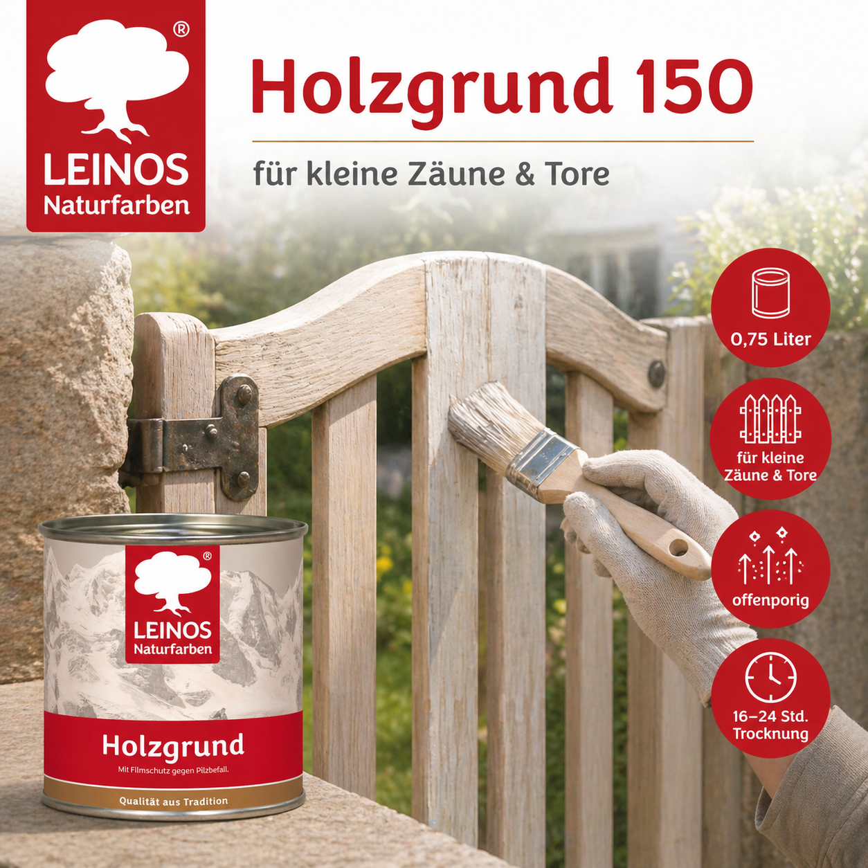 LEINOS 150 Holzgrund 10 l – offenporige Holzgrundierung für Lack- und Lasuranstriche außen, mit Filmschutz gegen Bläuebefall, tiefenwirksam, transparent-bräunlich, reicht bis ca. 144 m²