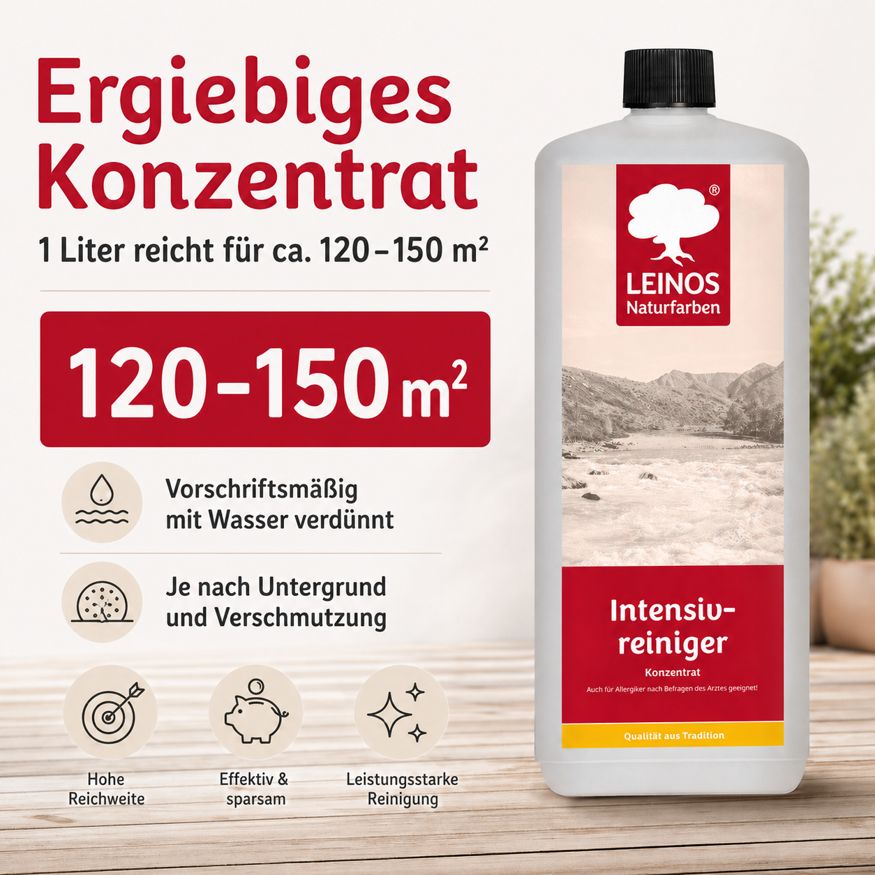 LEINOS Intensivreiniger 0,5 Liter – kraftvoller Holzreiniger für innen & außen – entfernt Schmutz, Algen & Pilze – für Terrassen, Zäune, Stein & Holz – hochkonzentriert & ergiebig
