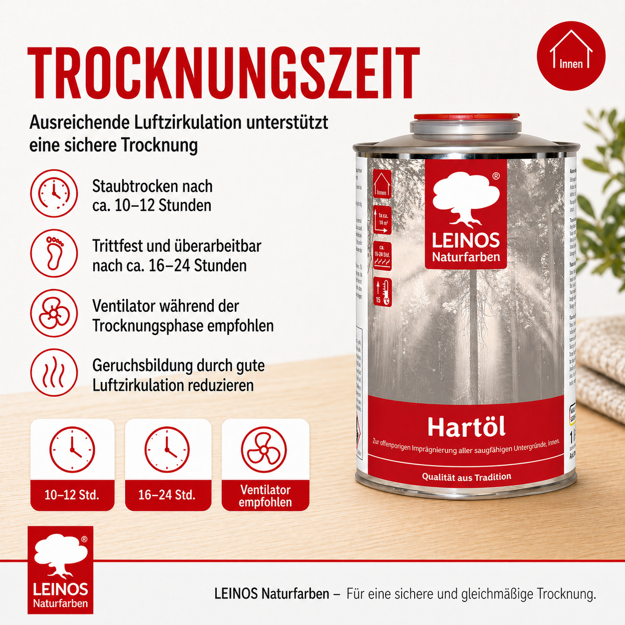 LEINOS Holzöl 1,0 l | Farbloses Hartöl für Möbel, Tische, Arbeitsplatten | Öl für Teak, Eiche & weitere Hölzer | Natürliche Imprägnierung & effektive Versiegelung mit langanhaltendem Schutz innen