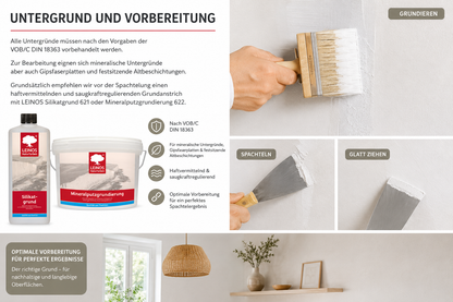 LEINOS Kalk-Universalspachtel 683, weiß – Mineralische Spachtelmasse für Wand & Decke innen, atmungsaktiv, schimmelhemmend, lösemittelfrei, glättbar & strukturierbar, auf Putz, Lehm, Gips – 10 kg