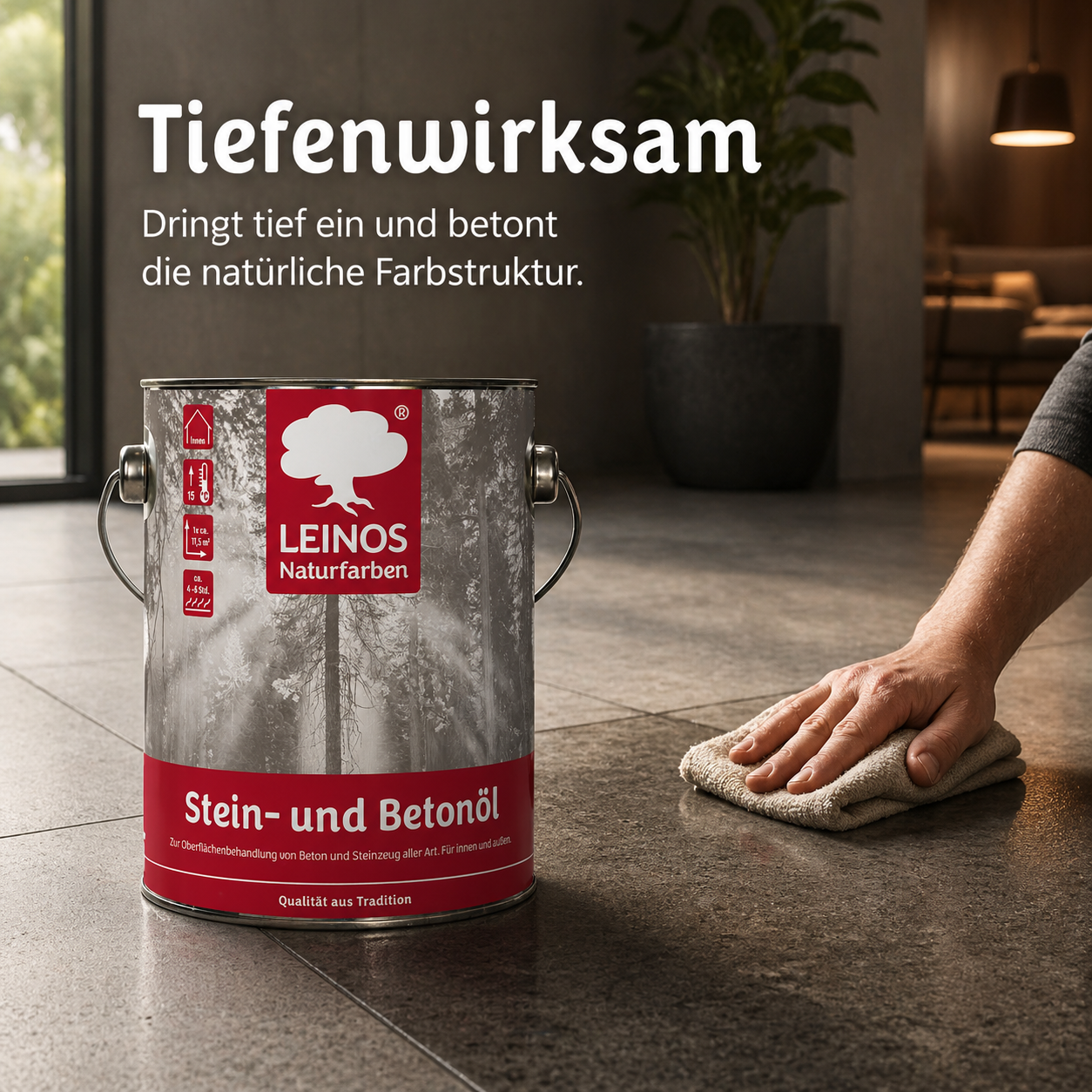 LEINOS Stein- und Betonöl 254 – 2,5 L – Öl zur natürlichen Oberflächenbehandlung von Beton, Estrich & Steinzeug innen – atmungsaktiv & lösemittelfrei