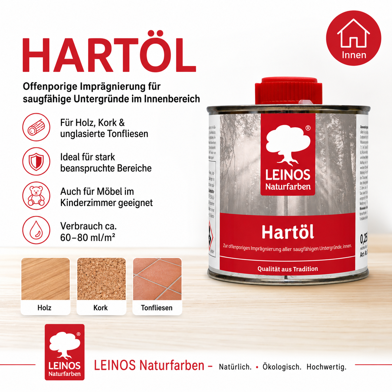 LEINOS Holzöl 250 ml | Hartöl Farblos für Tische Möbel Arbeitsplatten | Teak Eiche Möbelöl für effektive Versiegelung und langanhaltenden Schutz im Innenbereich