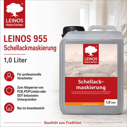 LEINOS 955 Schellackmaskierung 1,0 l | Zum Absperren von mit Schadstoffen wie PCB, PCP/Lindan oder DDT belasteten Untergründen. Nur im Innenbereich