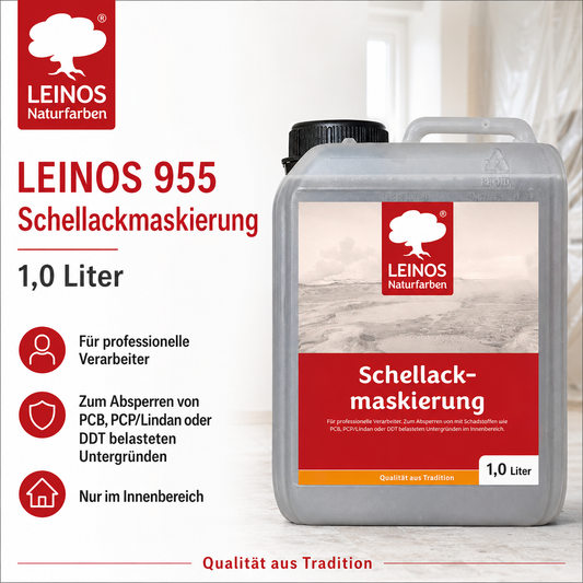 LEINOS 955 Schellackmaskierung 1,0 l | Zum Absperren von mit Schadstoffen wie PCB, PCP/Lindan oder DDT belasteten Untergründen. Nur im Innenbereich
