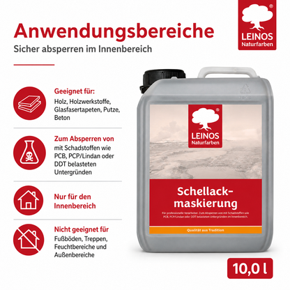 LEINOS 955 Schellackmaskierung 10,0 l | Zum Absperren von mit Schadstoffen wie PCB, PCP/Lindan oder DDT belasteten Untergründen. Nur im Innenbereich