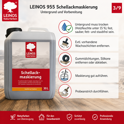LEINOS 955 Schellackmaskierung 30,0 l | Zum Absperren von mit Schadstoffen wie PCB, PCP/Lindan oder DDT belasteten Untergründen. Nur im Innenbereich