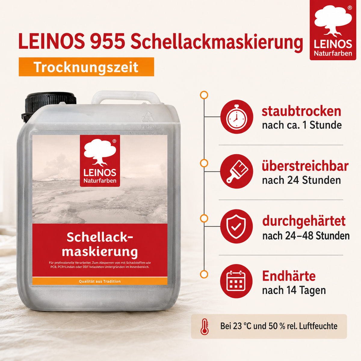 LEINOS 955 Schellackmaskierung 2,50 l | Zum Absperren von mit Schadstoffen wie PCB, PCP/Lindan oder DDT belasteten Untergründen. Nur im Innenbereich