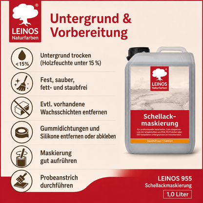 LEINOS 955 Schellackmaskierung 1,0 l | Zum Absperren von mit Schadstoffen wie PCB, PCP/Lindan oder DDT belasteten Untergründen. Nur im Innenbereich