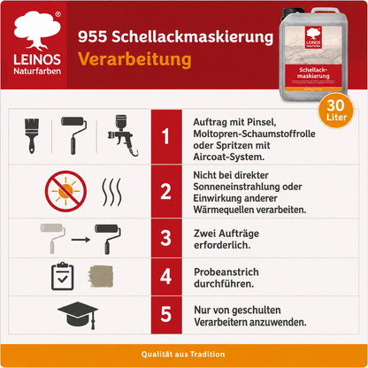 LEINOS 955 Schellackmaskierung 30,0 l | Zum Absperren von mit Schadstoffen wie PCB, PCP/Lindan oder DDT belasteten Untergründen. Nur im Innenbereich