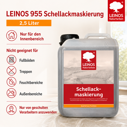 LEINOS 955 Schellackmaskierung 2,50 l | Zum Absperren von mit Schadstoffen wie PCB, PCP/Lindan oder DDT belasteten Untergründen. Nur im Innenbereich
