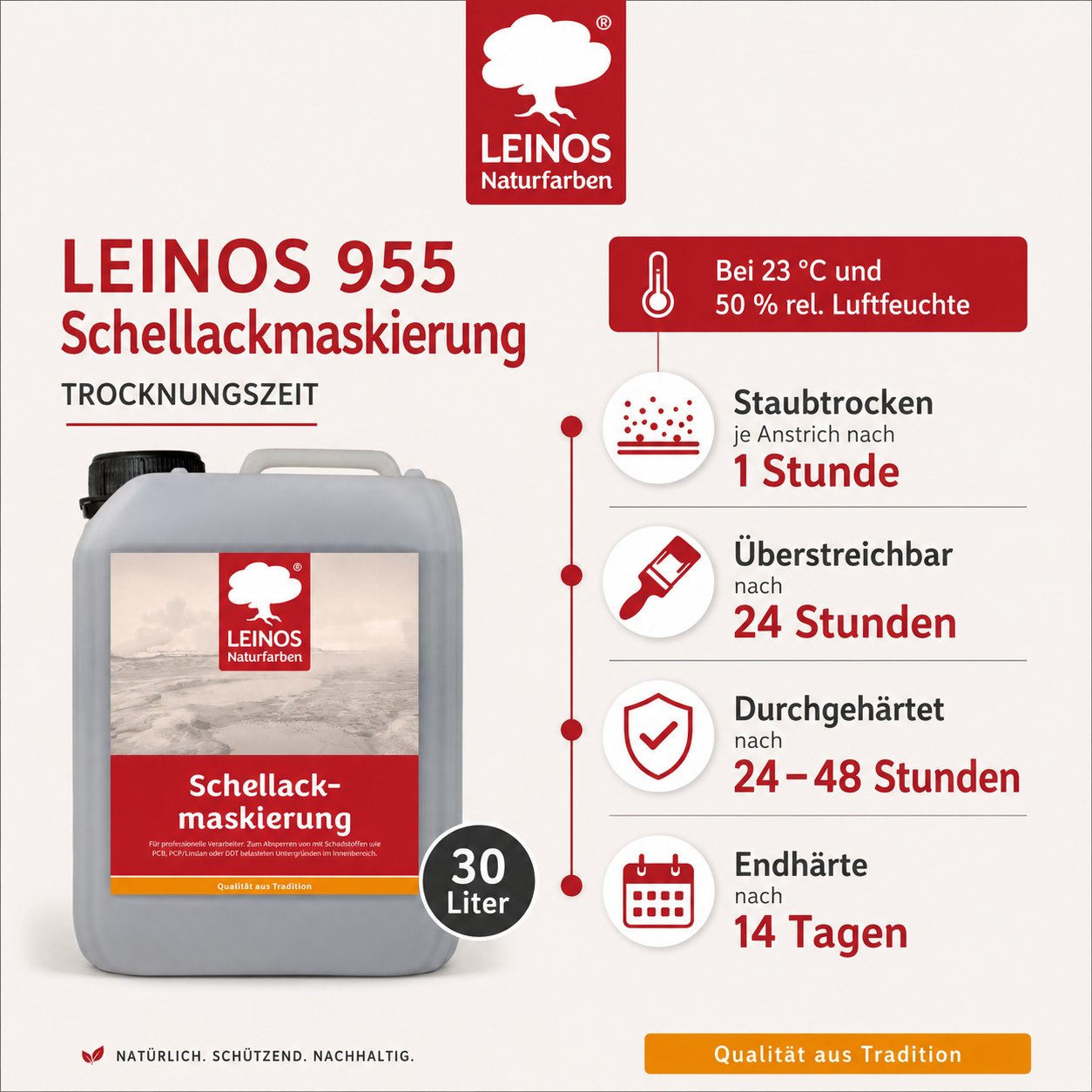 LEINOS 955 Schellackmaskierung 30,0 l | Zum Absperren von mit Schadstoffen wie PCB, PCP/Lindan oder DDT belasteten Untergründen. Nur im Innenbereich