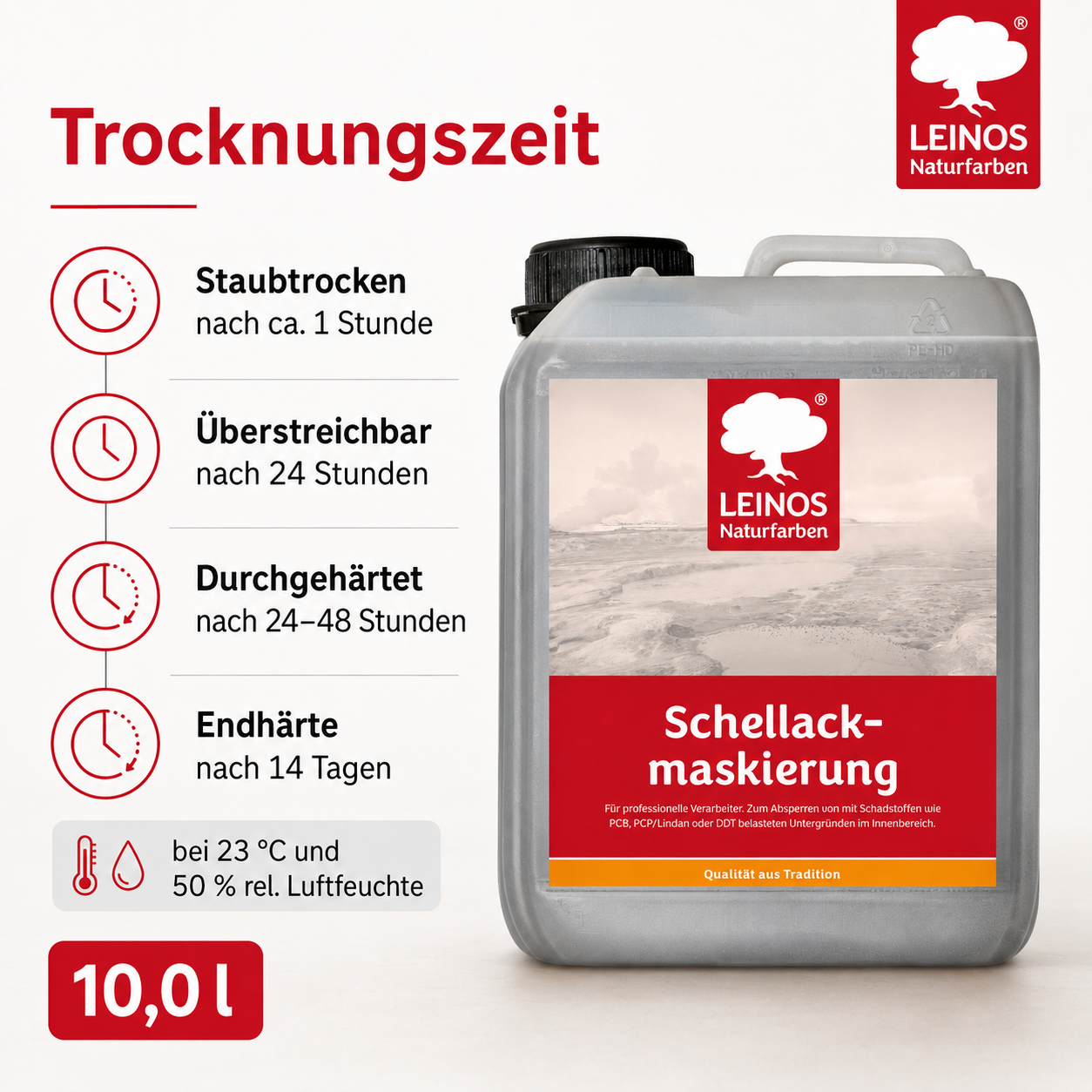 LEINOS 955 Schellackmaskierung 10,0 l | Zum Absperren von mit Schadstoffen wie PCB, PCP/Lindan oder DDT belasteten Untergründen. Nur im Innenbereich