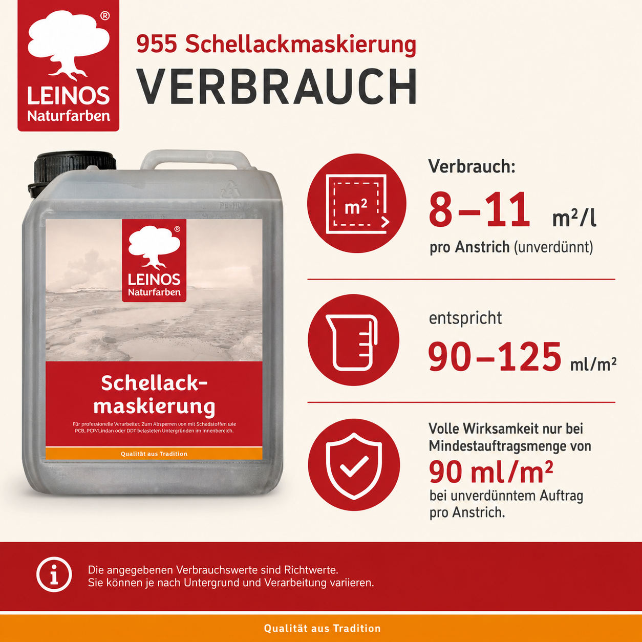 LEINOS 955 Schellackmaskierung 30,0 l | Zum Absperren von mit Schadstoffen wie PCB, PCP/Lindan oder DDT belasteten Untergründen. Nur im Innenbereich