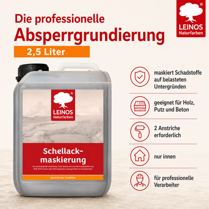 LEINOS 955 Schellackmaskierung 2,50 l | Zum Absperren von mit Schadstoffen wie PCB, PCP/Lindan oder DDT belasteten Untergründen. Nur im Innenbereich
