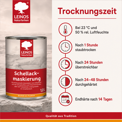 LEINOS 955 Schellackmaskierung 1,0 l | Zum Absperren von mit Schadstoffen wie PCB, PCP/Lindan oder DDT belasteten Untergründen. Nur im Innenbereich