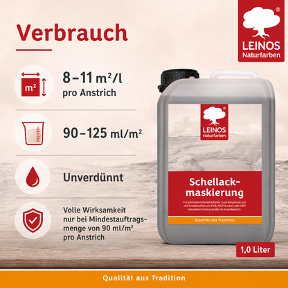 LEINOS 955 Schellackmaskierung 1,0 l | Zum Absperren von mit Schadstoffen wie PCB, PCP/Lindan oder DDT belasteten Untergründen. Nur im Innenbereich