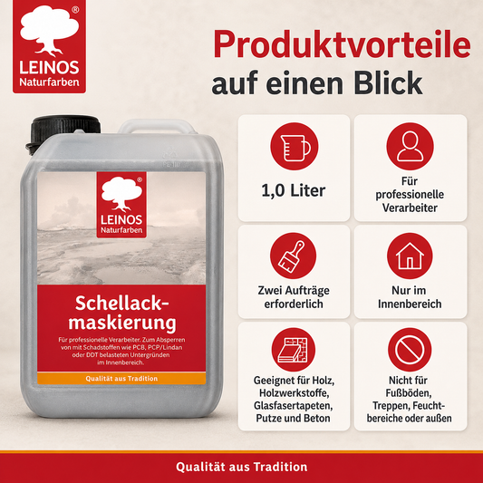 LEINOS 955 Schellackmaskierung 1,0 l | Zum Absperren von mit Schadstoffen wie PCB, PCP/Lindan oder DDT belasteten Untergründen. Nur im Innenbereich