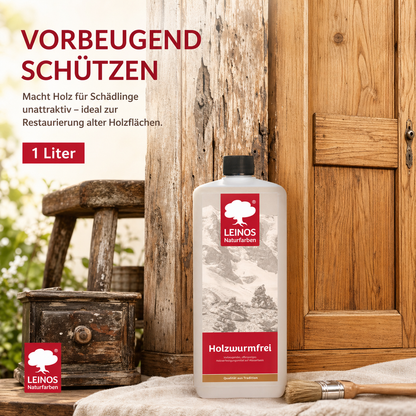 LEINOS Holzwurmfrei 130 | Holzschutz gegen Insekten- & Pilzbefall | Für Innen, überdachten Außenbereich & Feuchträume | Holzverfestiger mit physikalisch-mechanischer Wirkung | 1L