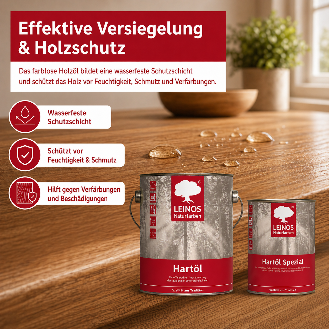 LEINOS Holzöl 2,5 l im Set mit Hartöl Spezial 750 ml als Finish | Farbloses Möbelöl für stark beanspruchte Oberflächen | Effektive Versiegelung und langanhaltenden Schutz im Innenbereich