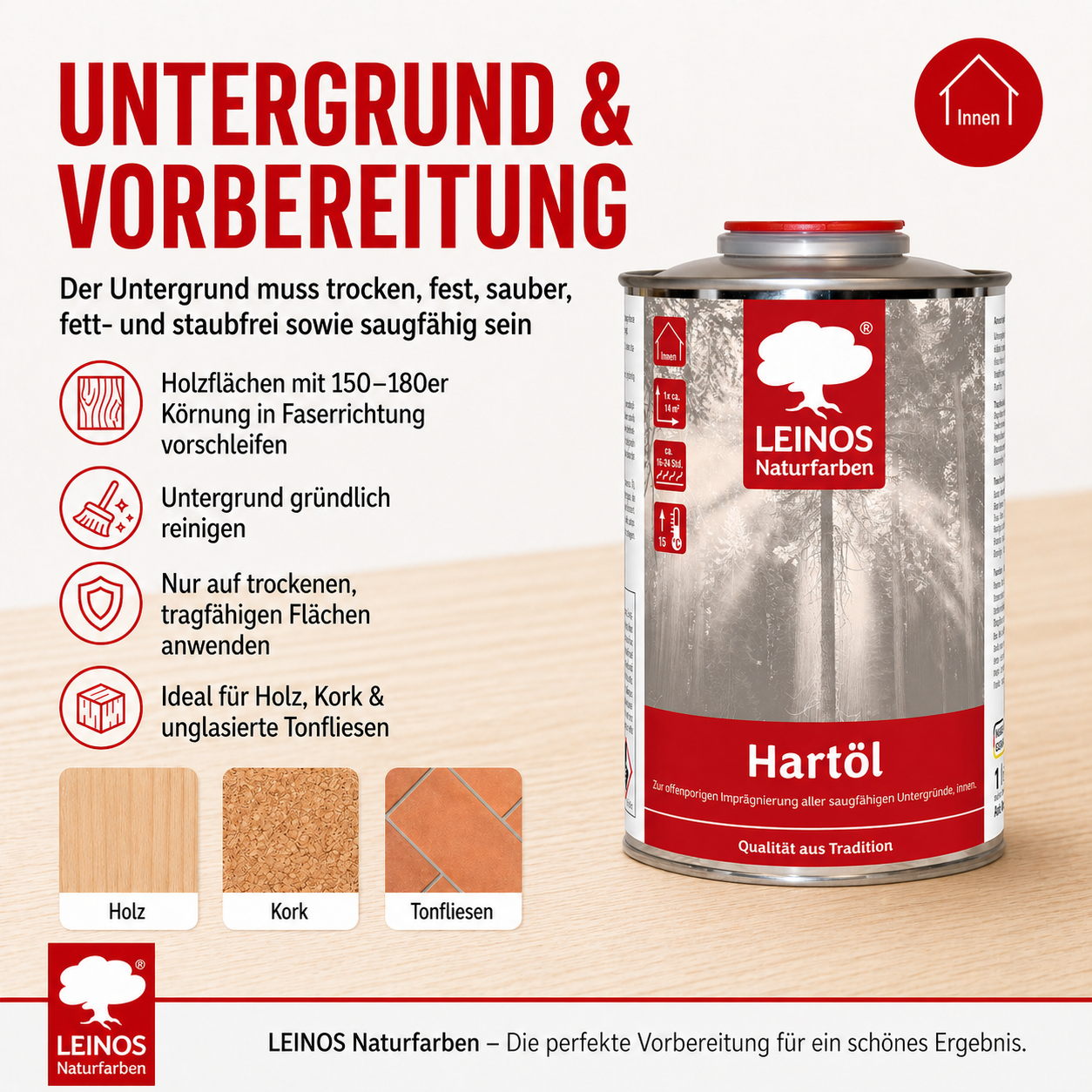 LEINOS Holzöl 1,0 l | Farbloses Hartöl für Möbel, Tische, Arbeitsplatten | Öl für Teak, Eiche & weitere Hölzer | Natürliche Imprägnierung & effektive Versiegelung mit langanhaltendem Schutz innen