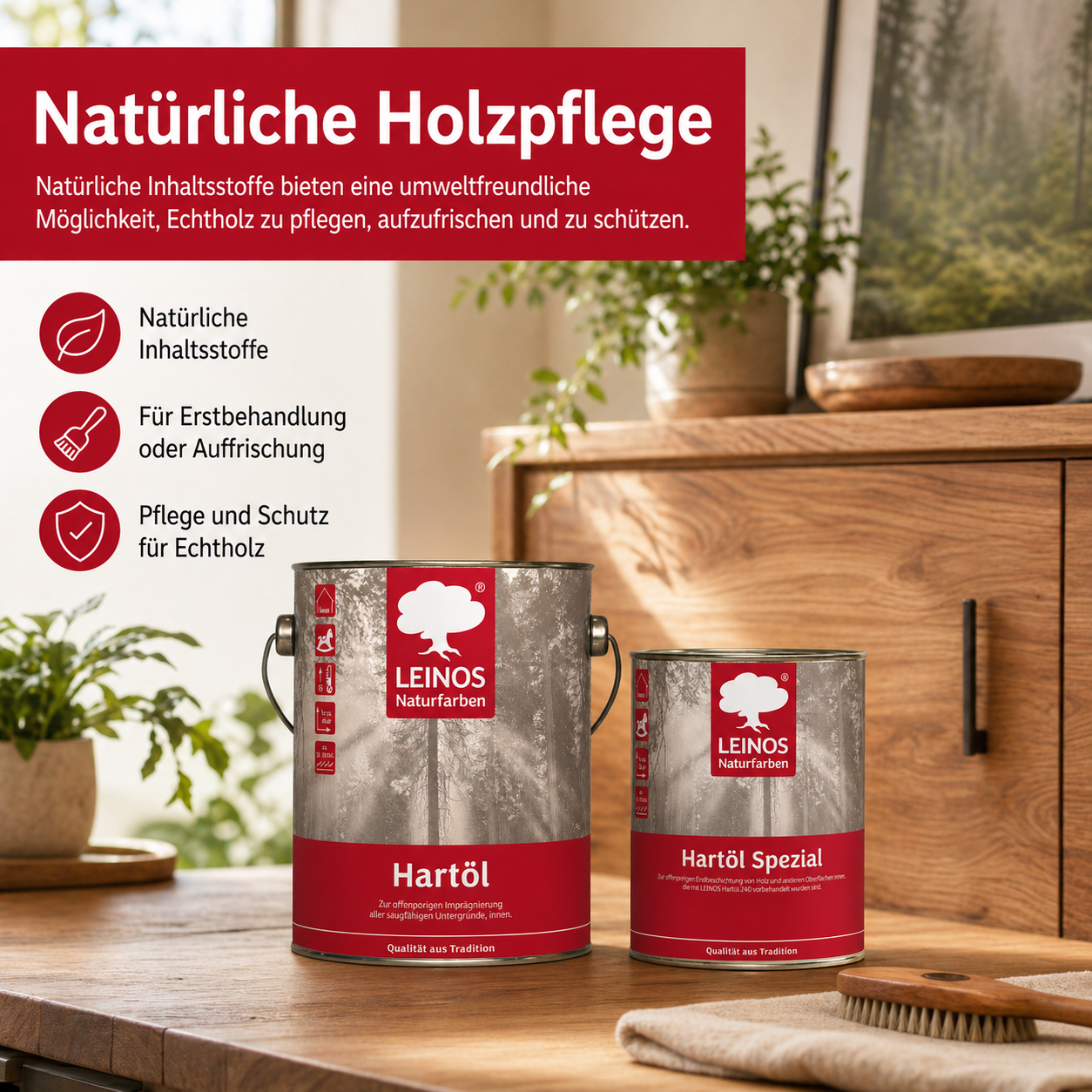 LEINOS Holzöl 2,5 l im Set mit Hartöl Spezial 750 ml als Finish | Farbloses Möbelöl für stark beanspruchte Oberflächen | Effektive Versiegelung und langanhaltenden Schutz im Innenbereich