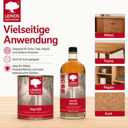 LEINOS Holzöl 750 ml im Set mit Hartöl Spezial 250 ml als Finish | Farbloses Möbelöl für stark beanspruchte Oberflächen | Effektive Versiegelung und langanhaltenden Schutz im Innenbereich