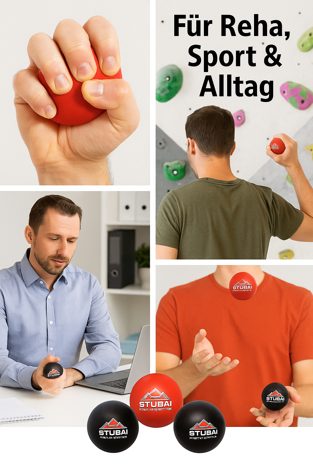 „STUBAI Flex-Balls Trainingsbälle – 3 Stück à 30 g, Durchmesser 7 cm – weiche Therapie-Bälle zur Handkräftigung & Fingerübung – Trainingshilfe für Reha, Fitness, Ergotherapie & Senioren“