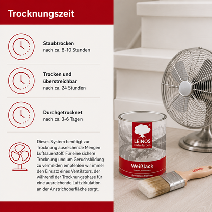 LEINOS 820 Weißlack Glänzend | 2,5 L Innen & Außen | Wohngesunder Naturharz-Öl Lack, wetterfest & strapazierfähig | ca. 20 m² Reichweite | Für Türen, Fenster, Möbel & Holzflächen | Profiqualität