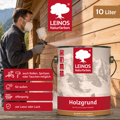 LEINOS 150 Holzgrund 10 l – offenporige Holzgrundierung für Lack- und Lasuranstriche außen, mit Filmschutz gegen Bläuebefall, tiefenwirksam, transparent-bräunlich, reicht bis ca. 144 m²