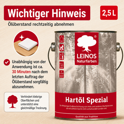 Leinos 245 Hartöl Spezial für Innen 2,5 l  Für stark strapazierte Flächen wie Fußböden und für den anspruchsvollen Möbelbau Hervorragende Polierfähigkeit