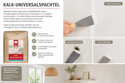 LEINOS Kalk-Universalspachtel 683, weiß – Mineralische Spachtelmasse für Wand & Decke innen, atmungsaktiv, schimmelhemmend, lösemittelfrei, glättbar & strukturierbar, auf Putz, Lehm, Gips – 20 kg