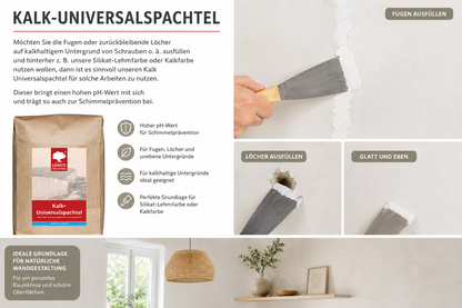 LEINOS Kalk-Universalspachtel 683, weiß – Mineralische Spachtelmasse für Wand & Decke innen, atmungsaktiv, schimmelhemmend, lösemittelfrei, glättbar & strukturierbar, auf Putz, Lehm, Gips – 10 kg