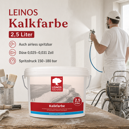 LEINOS Kalkfarbe 665 – Hochatmungsaktive Wandfarbe für Innen | Naturweiß, matt & mineralisch | Lösemittelfrei, schimmelvorbeugend, abtönbar | 2,5 L für ca. 16 m² | für mineralische Untergründe