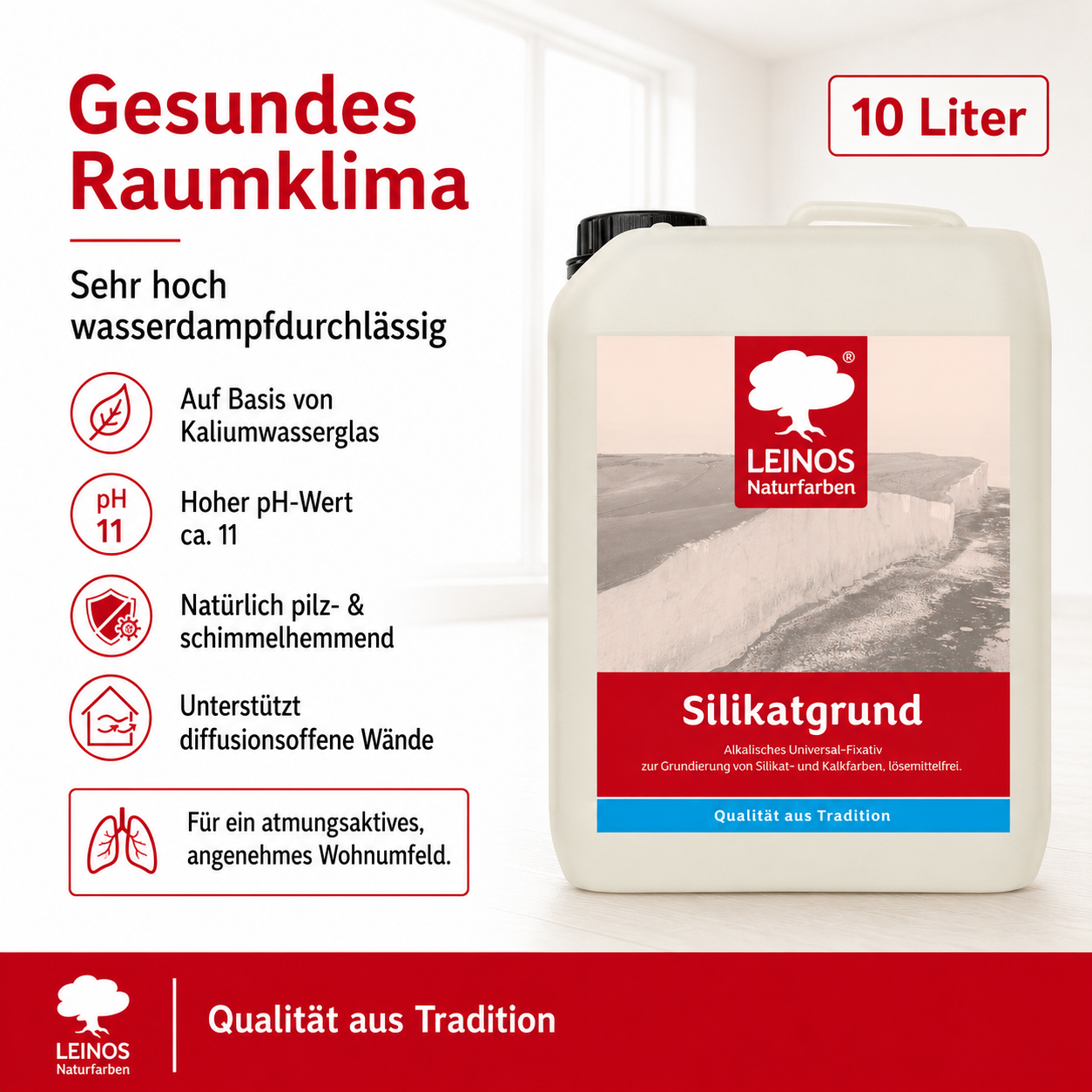 LEINOS 620 Tiefengrund 10,0 L | für stark oder unterschiedlich saugende Wandflächen | Sehr hoch dampfdurchlässig | Farbton nach der Trocknung: nahezu farblos