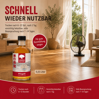 LEINOS 285 Pflegeöl 202 Weiß 0,25 Liter | Zur Behandlung aller geölten und gewachsten Flächen wie Holz, Kork und Linoleum im Innenbereich |
