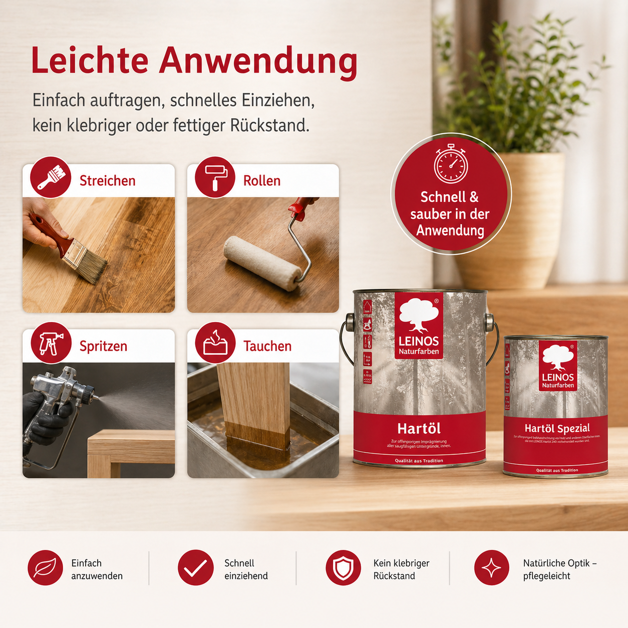 LEINOS Holzöl 2,5 l im Set mit Hartöl Spezial 750 ml als Finish | Farbloses Möbelöl für stark beanspruchte Oberflächen | Effektive Versiegelung und langanhaltenden Schutz im Innenbereich