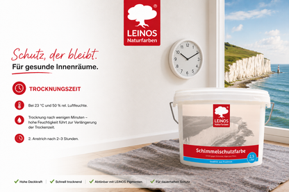 LEINOS 695 Schimmelschutzfarbe 2,5 l für Innenräume, gegen Schimmel, Algen und Pilze, biozidfrei, lösemittelfrei, diffusionsoffen, natürliche Wirkung, hohe Deckkraft, weiß, gebrauchsfertig Innenwände!