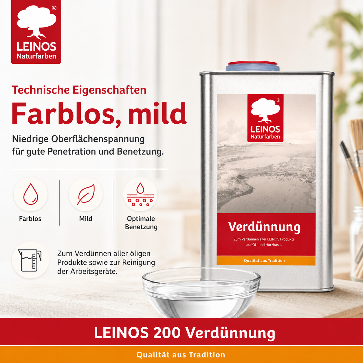 LEINOS 200 Verdünnung 10 Liter | Zum Verdünnen aller öligen Produkte sowie zur Reinigung der Arbeitsgeräte. Auch als Fleckentferner geeignet.