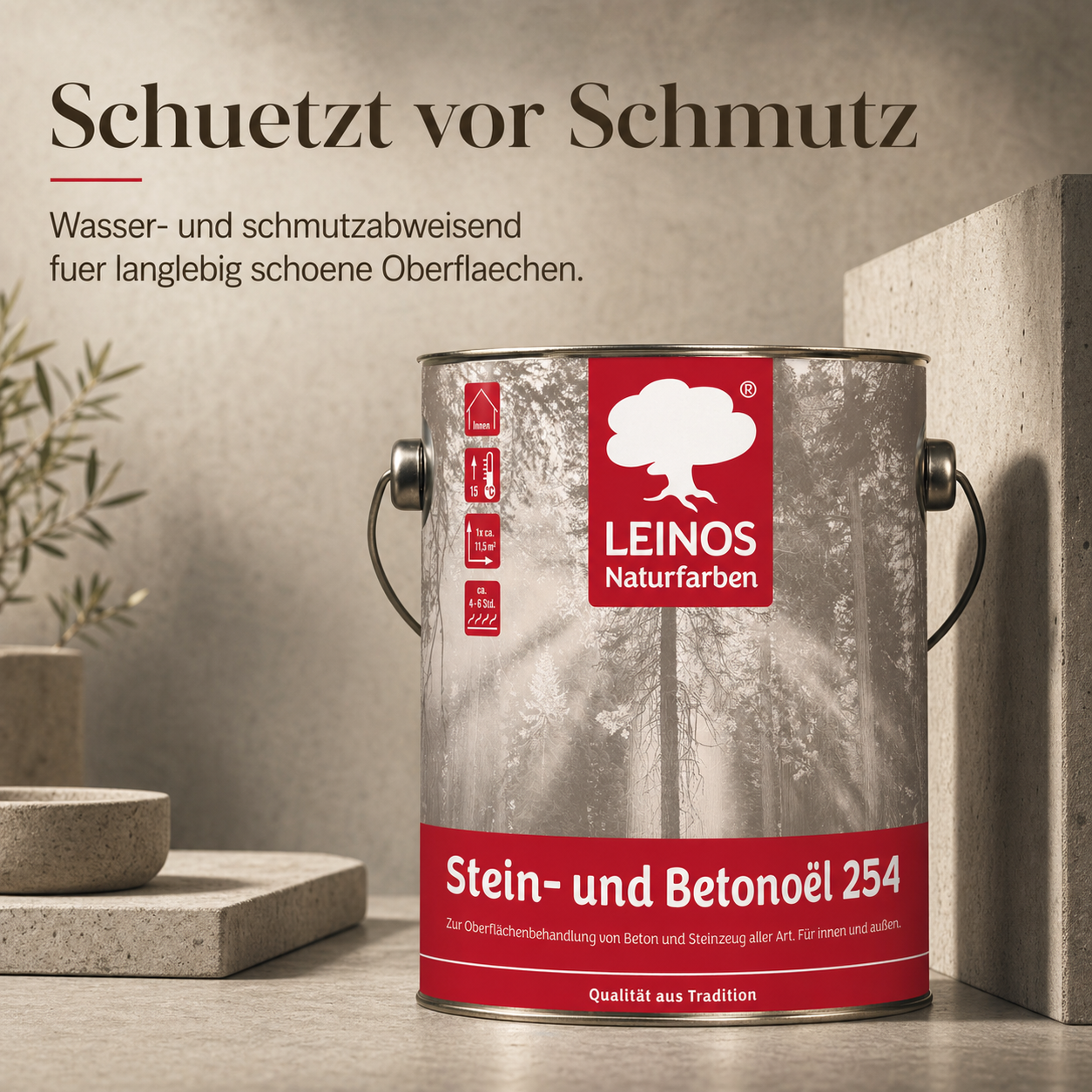 LEINOS Stein- und Betonöl 254 – 2,5 L – Öl zur natürlichen Oberflächenbehandlung von Beton, Estrich & Steinzeug innen – atmungsaktiv & lösemittelfrei