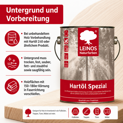 Leinos 245 Hartöl Spezial für Innen 2,5 l  Für stark strapazierte Flächen wie Fußböden und für den anspruchsvollen Möbelbau Hervorragende Polierfähigkeit