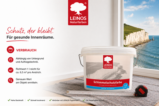 LEINOS 695 Schimmelschutzfarbe 2,5 l für Innenräume, gegen Schimmel, Algen und Pilze, biozidfrei, lösemittelfrei, diffusionsoffen, natürliche Wirkung, hohe Deckkraft, weiß, gebrauchsfertig Innenwände!