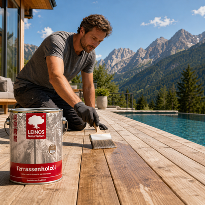 LEINOS Terrassenholzöl 236 | 2,5 Liter | Hochwertiges Holzöl für außen | Für Terrassen, Zäune, Kinderspielgeräte | Farbton: farblos | Tiefer Holzschutz & leichte Anwendung