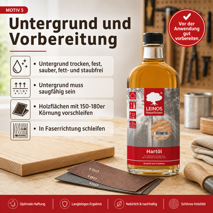 LEINOS Holzöl 250 ml | Hartöl Farblos für Tische Möbel Arbeitsplatten | Teak Eiche Möbelöl für effektive Versiegelung und langanhaltenden Schutz im Innenbereich