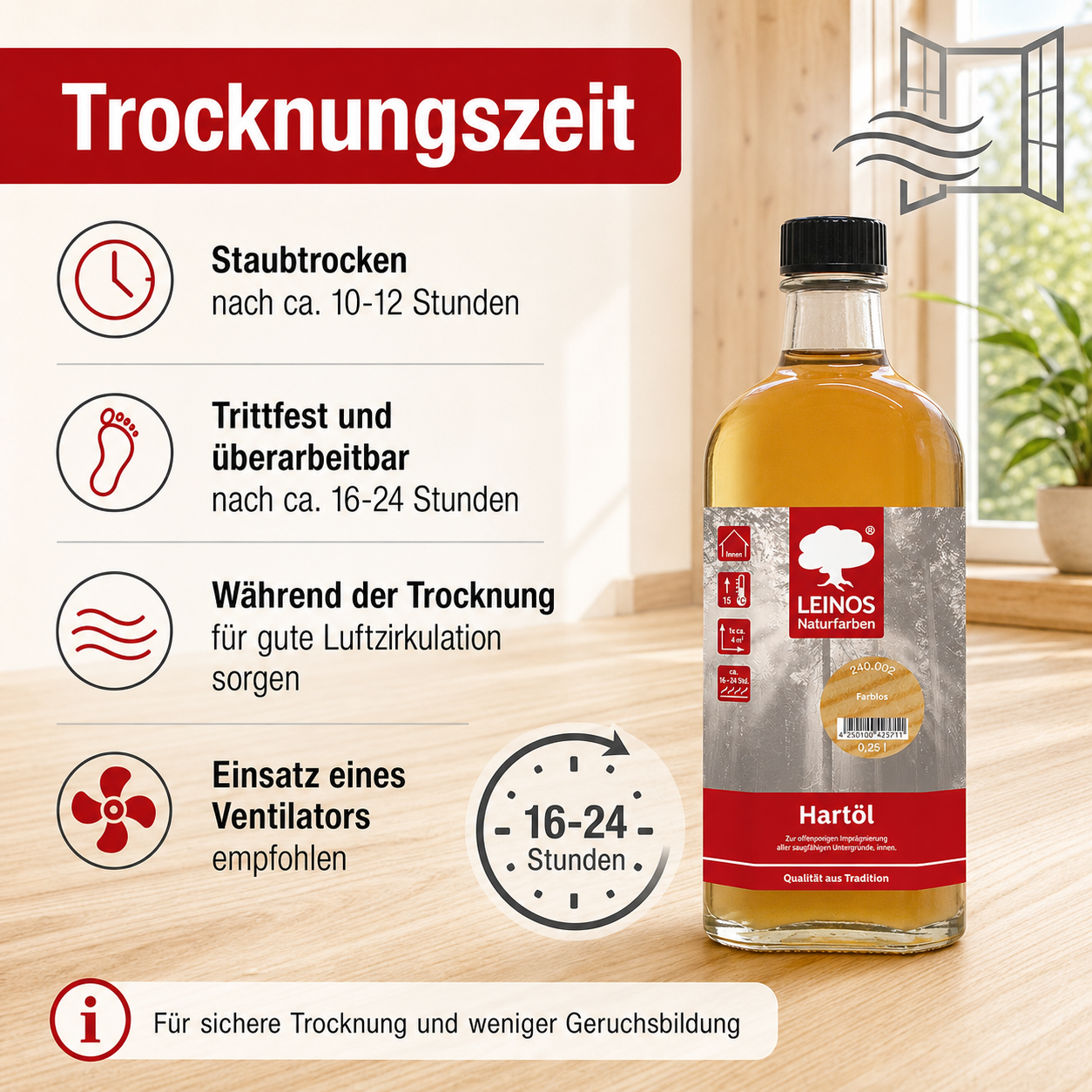 LEINOS Holzöl 250 ml | Hartöl Farblos für Tische Möbel Arbeitsplatten | Teak Eiche Möbelöl für effektive Versiegelung und langanhaltenden Schutz im Innenbereich