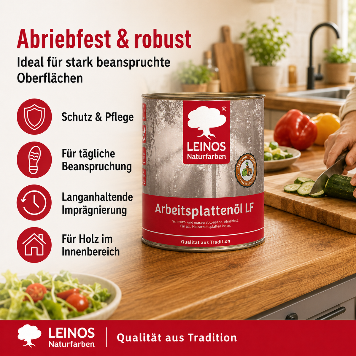 Arbeitsplattenöl LF 283 2,5 Liter – Lebensmittelecht, schmutz- & wasserabweisend, abriebfest – Schutz & Pflege für Holzarbeitsplatten in der Küche – Ideal für stark beanspruchte Oberflächen