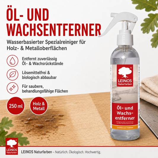 LEINOS Öl- und Wachs-Entferner 948 – Wasserbasiertes, Alkalisches Reinigungsmittel zur Effektiven Entfernung von Ölen & Wachsen auf Holz- und Metalloberflächen (0,25 L)