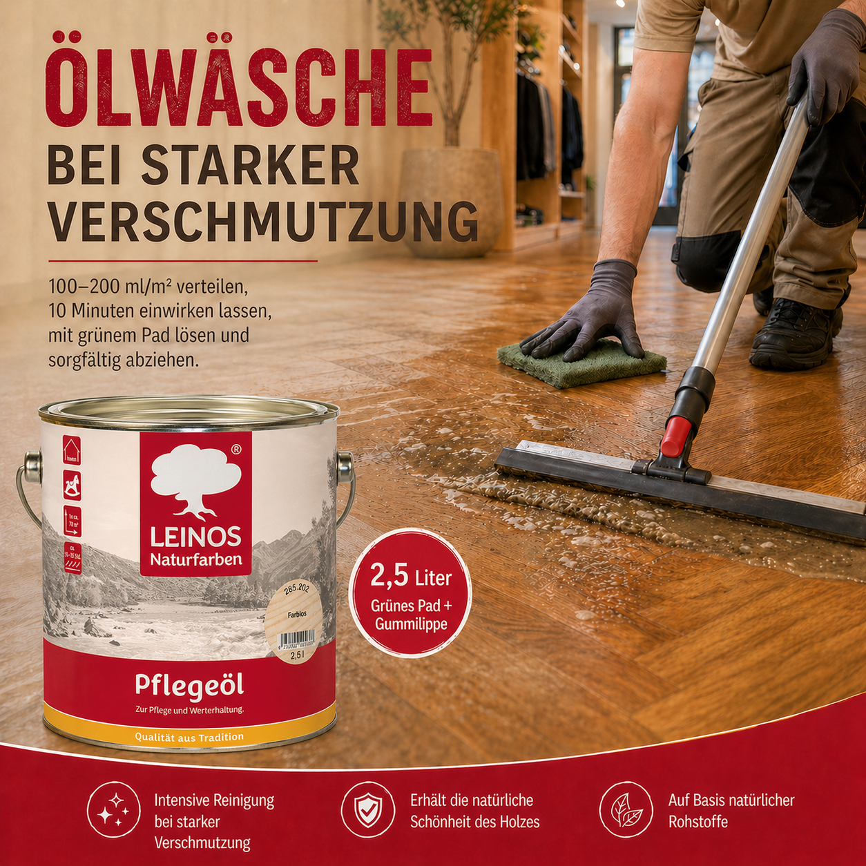 LEINOS 285 Pflegeöl 202 Weiß  0,75 Liter | Zur Behandlung aller geölten und gewachsten Flächen wie Holz, Kork und Linoleum im Innenbereich |