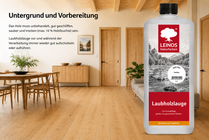 LEINOS 926 Laubholzlauge 1,00 l Farblos Veredelung von hellen Laubhölzern wie Ahorn, Esche, Buche, Eiche, usw. im Innenbereich