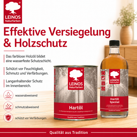 LEINOS Holzöl 750 ml im Set mit Hartöl Spezial 250 ml als Finish | Farbloses Möbelöl für stark beanspruchte Oberflächen | Effektive Versiegelung und langanhaltenden Schutz im Innenbereich